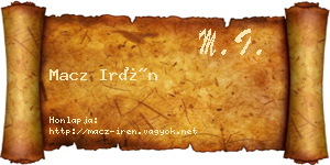 Macz Irén névjegykártya